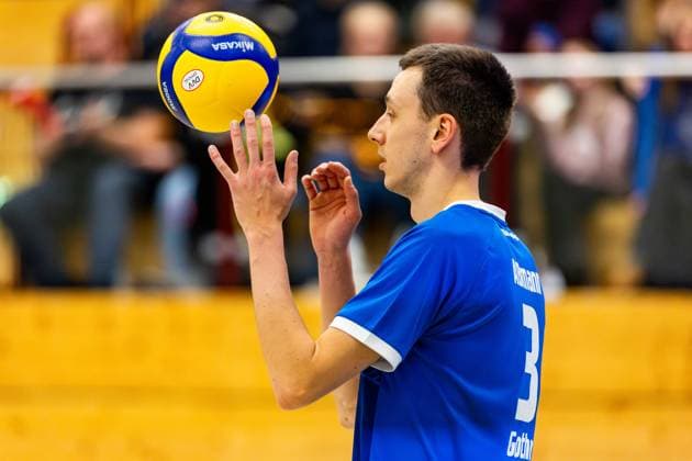 22 11 2025, GER, Volleyball, 2 BL Maenner Sued, Season 2025 2026, Blue Volleys Gotha Baden Volleys SSC Karlsruhe II Christoph Assmann Blue Volleys Gotha 99867 Gotha Sporthalle Sportanlage Ernesti Thüringen Germany