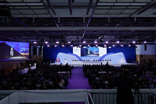 November 23, 2025, Valdebebas, Madrid, Spain: Florentino Perez, President of Real Madrid, attends during the Ordinary General Assembly of Representative Members of Real Madrid C.F. at Ciudad Deportiva Real Madrid on November 23, 2025, in Valdebebas, Madrid, Spain. Valdebebas Spain - ZUMAa181 20251123_zaa_a181_011 Copyright: xDennisxAgyemanx