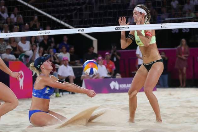 Beach volleyball, Beachvolleyball World Championship, WM, Weltmeisterschaft Kristen Nuss and Taryn Brasher (USA) v Tina Graudina and Anastasija Samoilova (LAT) during the Women™s Final match of the Beach Volleyball World Championships at The Drive in Adelaide, Sunday, November 23, 2025. ( NO ARCHIVING, EDITORIAL USE ONLY ADELAIDE SOUTH AUSTRALIA AUSTRALIA  Copyright: xMATTxTURNERx 20251123175960372413