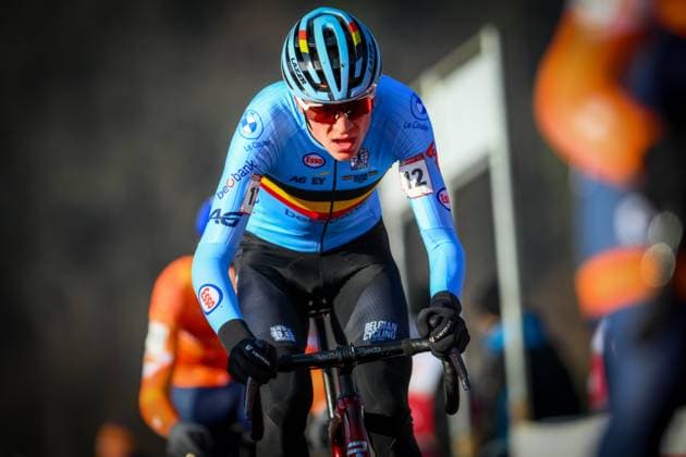Belgian Sil De Brauwere pictured in action during the men U23 race at the World Cup cyclocross cycling event in Tabor, Czech Republic, stage 1 (out of 12) of the UCI World Cup cyclocross competition, Sunday 23 November 2025. DAVIDxPINTENS  x143618918x