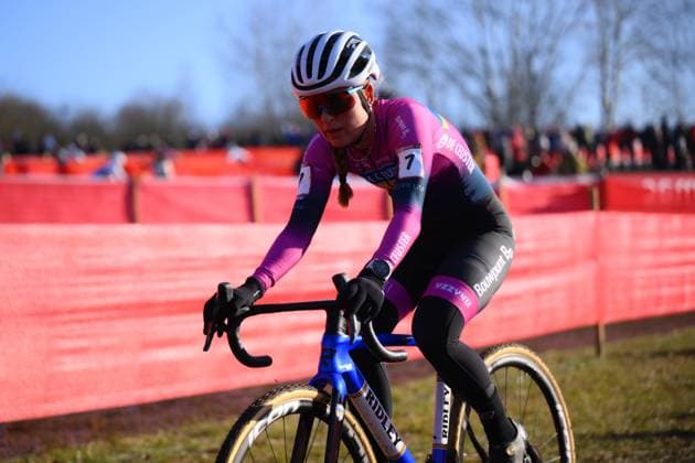 Dutch Denise Betsema pictured in action during the women elite race at the World Cup cyclocross cycling event in Tabor, Czech Republic, stage 1 (out of 12) of the UCI World Cup cyclocross competition, Sunday 23 November 2025. DAVIDxPINTENS  x143628568x