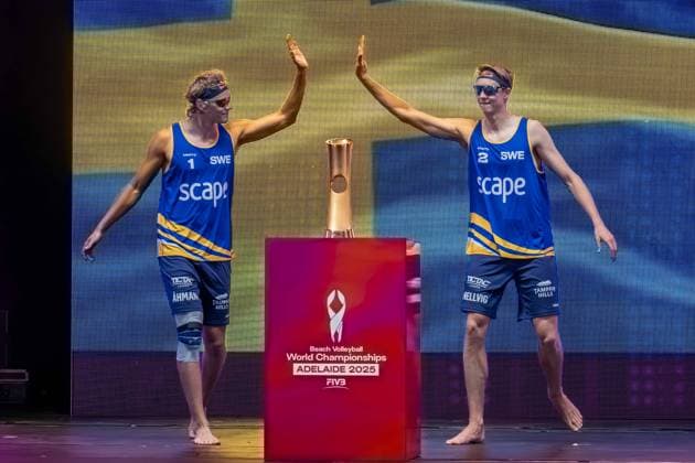 RECORD DATE NOT STATED ADELAIDE, AUSTRALIA - NOVEMBER 23: Jonatan Hellvig (Player 2 - SWE), David Åhman (Player 1 - SWE) during the Beach volleyball, Beachvolleyball World Championships at Adelaide on November 23, 2025 in Adelaide, Australia. Australia Copyright: xBEAUTIFULxSPORTS PeterxWeberx