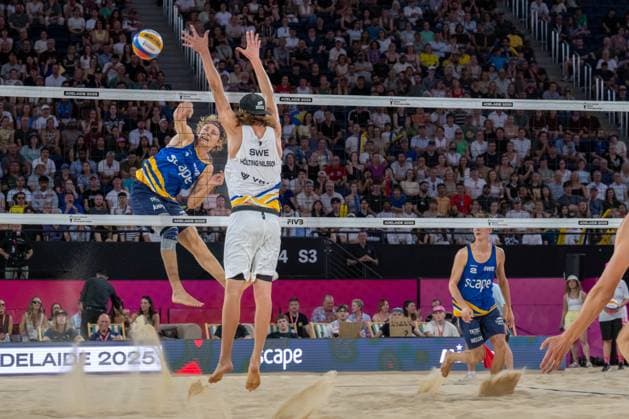 RECORD DATE NOT STATED ADELAIDE, AUSTRALIA - NOVEMBER 23: Jonatan Hellvig (Player 2 - SWE), David Åhman (Player 1 - SWE) during the Beach volleyball, Beachvolleyball World Championships at Adelaide on November 23, 2025 in Adelaide, Australia. Australia Copyright: xBEAUTIFULxSPORTS PeterxWeberx