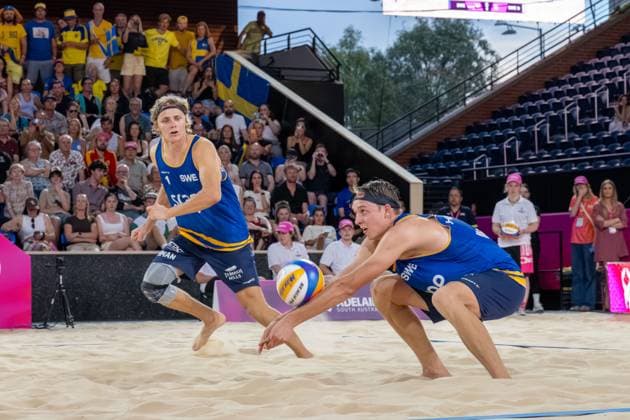 RECORD DATE NOT STATED ADELAIDE, AUSTRALIA - NOVEMBER 23: Jonatan Hellvig (Player 2 - SWE), David Åhman (Player 1 - SWE) during the Beach volleyball, Beachvolleyball World Championships at Adelaide on November 23, 2025 in Adelaide, Australia. Australia Copyright: xBEAUTIFULxSPORTS PeterxWeberx