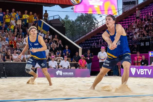 RECORD DATE NOT STATED ADELAIDE, AUSTRALIA - NOVEMBER 23: Jonatan Hellvig (Player 2 - SWE), David Åhman (Player 1 - SWE) during the Beach volleyball, Beachvolleyball World Championships at Adelaide on November 23, 2025 in Adelaide, Australia. Australia Copyright: xBEAUTIFULxSPORTS PeterxWeberx