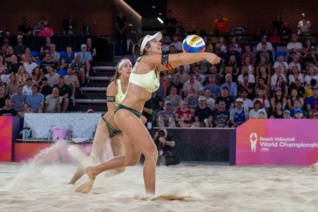 RECORD DATE NOT STATED ADELAIDE, AUSTRALIA - NOVEMBER 23: Anastasija Samoilova (Player 2 - LAT), Tina Graudina (Player 1 - LAT) during the Beach volleyball, Beachvolleyball World Championships at Adelaide on November 23, 2025 in Adelaide, Australia. Australia Copyright: xBEAUTIFULxSPORTS PeterxWeberx