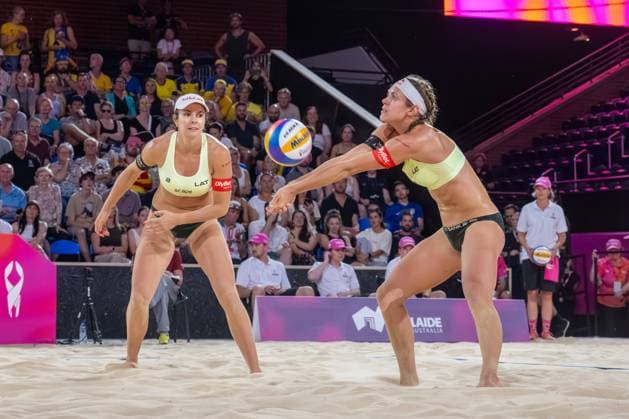 RECORD DATE NOT STATED ADELAIDE, AUSTRALIA - NOVEMBER 23: Tina Graudina (Player 1 - LAT), Anastasija Samoilova (Player 2 - LAT) during the Beach volleyball, Beachvolleyball World Championships at Adelaide on November 23, 2025 in Adelaide, Australia. Australia Copyright: xBEAUTIFULxSPORTS PeterxWeberx