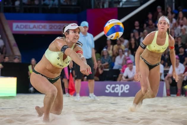 RECORD DATE NOT STATED ADELAIDE, AUSTRALIA - NOVEMBER 23: Anastasija Samoilova (Player 2 - LAT), Tina Graudina (Player 1 - LAT) during the Beach volleyball, Beachvolleyball World Championships at Adelaide on November 23, 2025 in Adelaide, Australia. Australia Copyright: xBEAUTIFULxSPORTS PeterxWeberx