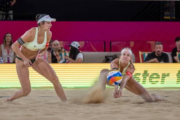 RECORD DATE NOT STATED ADELAIDE, AUSTRALIA - NOVEMBER 23: Tina Graudina (Player 1 - LAT), Anastasija Samoilova (Player 2 - LAT) during the Beach volleyball, Beachvolleyball World Championships at Adelaide on November 23, 2025 in Adelaide, Australia. Australia Copyright: xBEAUTIFULxSPORTS PeterxWeberx