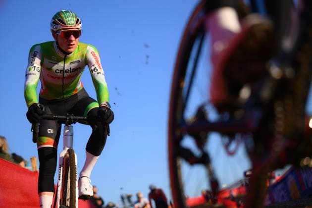 Belgian Toon Vandebosch pictured in action during the men elite race at the World Cup cyclocross cycling event in Tabor, Czech Republic, stage 1 (out of 12) of the UCI World Cup cyclocross competition, Sunday 23 November 2025. DAVIDxPINTENS  x143642666x
