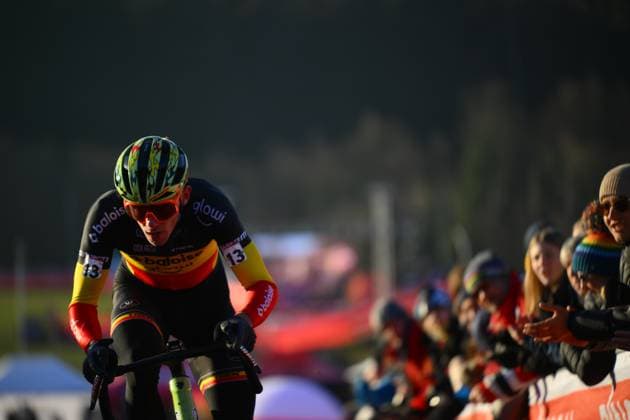 Belgian Thibau Nys pictured in action during the men elite race at the World Cup cyclocross cycling event in Tabor, Czech Republic, stage 1 (out of 12) of the UCI World Cup cyclocross competition, Sunday 23 November 2025. DAVIDxPINTENS  x143647407x