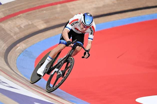 Dutch Yanne Dorenbos pictured in action during the last day of the Zesdaagse Vlaanderen-Gent six-day indoor Track cycling, Rad, Radsport, Bahnrad, Bahn event at the indoor cycling arena t Kuipke, Sunday 23 November 2025, in Gent. MAARTENxSTRAETEMANS  x143649203x