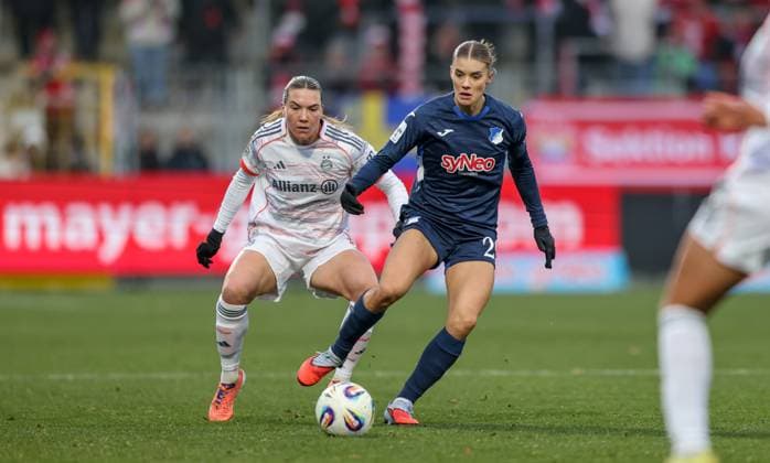 DEU, Hoffenheim, TSG Hoffenheim vs FC Bayern Munich, Google Pixel Bundesliga, DFB, Season 2526, Dietmar Hopp Stadion, 11 Matchday, in the picture f l n r Vanessa Gilles Bayern Munich 2 , Selina Cerci Hoffenheim 29 DFB DFL REGULATIONS PROHIBIT ANY USE OF PHOTOGRAPHS AS IMAGE SEQUENCES AND OR QUASI VIDEO, 23 11 2025, Copyright: HMBxMedia HendrikxHamelau