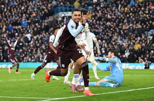 Morgan Rogers of Aston Villa celebrates after scoring the team s first goal Leeds United v Aston Villa, Premier League, Football, Elland Road, Leeds, UK - 23 Nov 2025Leeds Elland Road United Kingdom EDITORIAL USE ONLY No use with unauthorised audio, video, data, fixture lists, club league logos or live services. Online in-match use limited to 120 images, no video emulation. No use in betting, games or single club league player publications.  Copyright: xAnnaxGowthorpe Shutterstockx 15860945ar