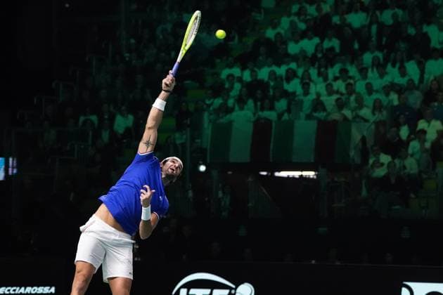 Matteo Berrettini in action during Davis Cup Finals 2025 finals match between Matteo Berrettini (Italy) and Pablo Carreno Busta (Spain) at Bologna Fiere, Bologna, Italy - November 23, 2025. - Tennis.  Copyright: xMassimoxPaolone LaPressex