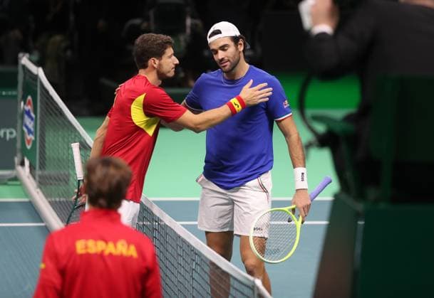 Tennis, DAVIS CUP FINAL 2025, Italy vs Spain, Matteo Berrettini (ITA), Pablo Carreno Busta (ESP), Bologna, Italy, November 23, 2025. Photo Felice Calabro  Copyright: xFelicexCalabro x xipa-agency.netx xFELICExCALABRO x IPA_Agency_IPA68299032