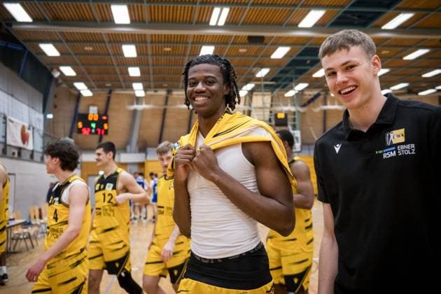 Daniel Mack Porsche BBA, 01 Freude, Jubel, Lachen GER, Porsche BBA Ludwigsburg CATL Basketball Loewen Erfurt, 2 Barmer Basketball Bundesliga, ProB Sued, Saison 2025 2026, 23 11 2025 GER, Porsche BBA Ludwigsburg CATL Basketball Loewen Erfurt, 2 Barmer Basketball Bundesliga, ProB Sued, Saison 2025 2026, 23 11 2025 Ludwigsburg Copyright: xSandyxDinkelackerx EP_EER