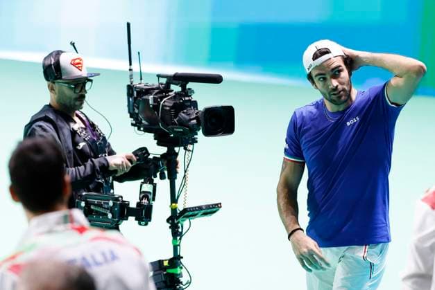 November 23, 2025, Bologna, ITALY: Italy tennis player Matteo Berrettini celebrates the victory in his single tennis match against Spain player Pablo Carreno Busta during the final of Davis Cup 2025 Final 8 at Fiere Exhibition Centre in Bologna, Italy, 23 November 2025. ANSA SERENA CAMPANINII Finale Davis: Berrettini Vince, Italia-Spagna 1-0  - ZUMAa110 20251123_zaf_a110_030 Copyright: xSerenaxCampaninix