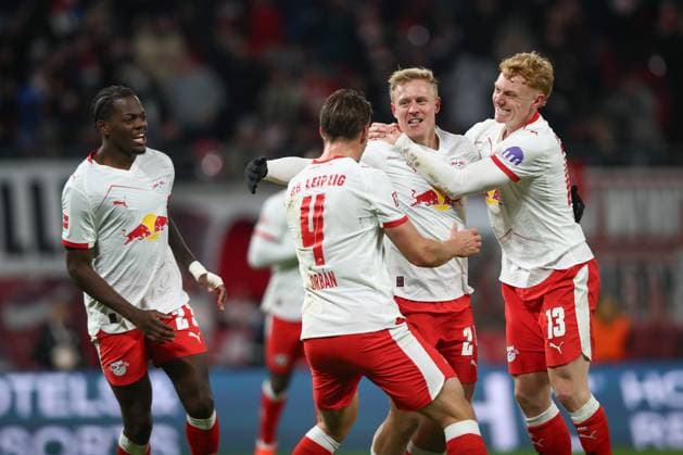 23 11 2025, xtgx, Soccer 1 Bundesliga RB Leipzig SV Werder Bremen emspor, v l jubilation after the 2 0 by Xaver Schlager Leipzig, 24 DFL DFB REGULATIONS PROHIBIT ANY USE OF PHOTOGRAPHS as IMAGE SEQUENCES and or QUASI VIDEO Leipzig
