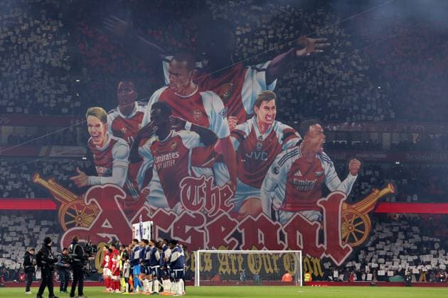 London, England, 23rd November 2025. A tifo showing past and present Arsenal players is seen on display during the Arsenal vs Tottenham Hotspur Premier League match at the Emirates Stadium, London. Picture credit should read: David Klein Sportimage EDITORIAL USE ONLY. No use with unauthorised audio, video, data, fixture lists, club league logos or live services. Online in-match use limited to 120 images, no video emulation. No use in betting, games or single club league player publications. SPI_025_DK_Arsenal_Tottenham SPI-4307-0025