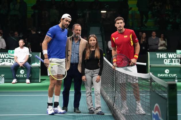 November 23, 2025, Bologna, Bretagne, Italy: Matteo Berrettini of Italia and Pablo Carreno Busta of Spain during Davis Cup 2025, Final 8, Tennis event on 23November 2025 in Bologna, Italy - Photo Bologna Italy - ZUMAl193 20251123_zsp_l193_021 Copyright: xLaurentxLairysx