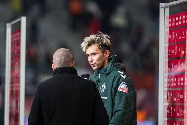 GER, Bundesliga, RB Leipzig SV Werder Bremen 23 11 2025, Red Bull Arena, Leipzig, GER, Bundesliga, RB Leipzig SV Werder Bremen Mio Backhaus SV Werder Bremen 30 at the interview Â nordphotoxGmbHxx xAlexanderxTrienitz nph00051