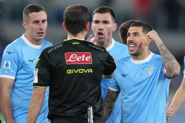 Lazio™s Mattia Zaccagni Alberto Ruben Arena during the Serie A EniLive soccer match between Lazio and Lecce at the Rome s Olympic stadium, Italy - Sunday November 23, 2025 - Soccer ( Photo by Alfredo Falcone LaPresse )  Copyright: xAlfredoxFalcone LaPressex