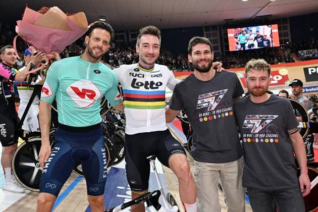 Italian Elia Viviani who retires from professional cycling pictured during the last day of the Zesdaagse Vlaanderen-Gent six-day indoor Track cycling, Rad, Radsport, Bahnrad, Bahn event at the indoor cycling arena t Kuipke, Sunday 23 November 2025, in Gent. MAARTENxSTRAETEMANS  x143663417x