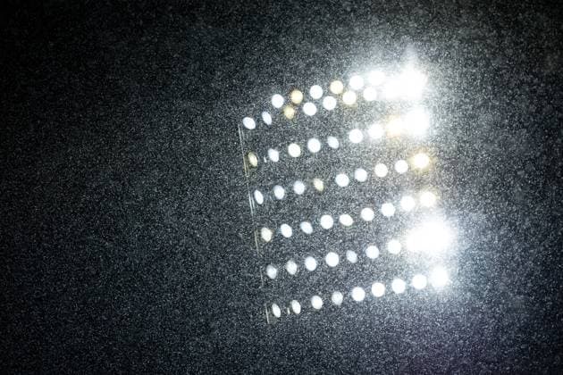 23 11 2025, xkwix, Football, Regionalliga West, VfL Bochum 1848 U21 FC Gütersloh, Vonovia Ruhrstadion Snowstorm in Bochum at the floodlight masts NRW Germany