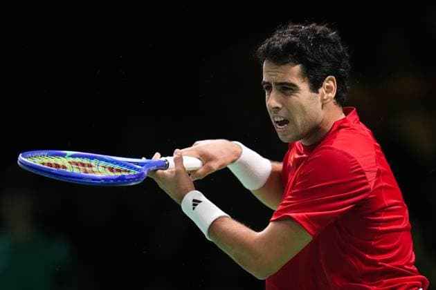 Jaume Munar in action during Davis Cup Finals 2025 finals match between Flavio Cobolli (Italy) and Jaume Munar (Spain) at Bologna Fiere, Bologna, Italy - November 23, 2025. - Tennis.  Copyright: xMassimoxPaolone LaPressex