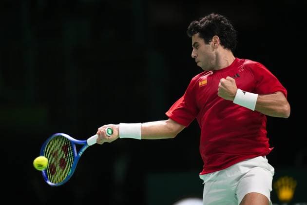 Jaume Munar in action during Davis Cup Finals 2025 finals match between Flavio Cobolli (Italy) and Jaume Munar (Spain) at Bologna Fiere, Bologna, Italy - November 23, 2025. - Tennis.  Copyright: xMassimoxPaolone LaPressex