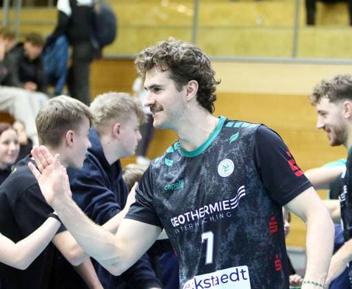 Yoan DAVID Haching , after the victory He Volleyball, 1 BL,25 26, TSV Haching Muenchen vs Barock Volleys Ludwigsburg, , Geothermie Arena, Unterhaching, 23 11 25 Copyright: WolfgangxFehrmann