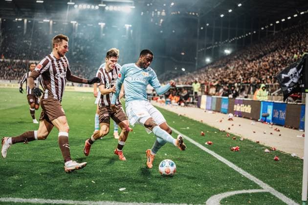 Soccer Men Season 2025 2026 Soccer Bundesliga 11 Matchday FC St Pauli vs 1 FC Union Berlin 23 11 2025 v l Hauke Wahl 5, FC St Pauli , Arkadiusz Pyrka 11, FC St Pauli and Ilyas Ansah 10, 1 FC Union Berlin Hamburg Millerntor Stadion Hamburg Germany
