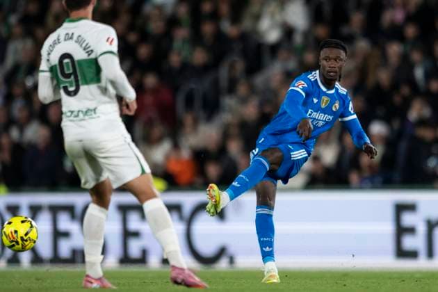 November 23, 2025, Elche, Alicante, SPAIN: Eduardo Camavinga of Real Madrid CF in action during the Spanish league, La Liga EA Sports, football match played between Elche CF and Real Madrid C.F. at Manuel Martinez Valero Stadium on November 23, 2025 in Elche, Spain. Elche SPAIN - ZUMAa181 20251123_zaa_a181_335 Copyright: xFranciscoxMaciax