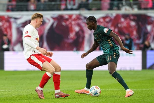 Karim Coulibaly Werder Bremen,31 vs Conrad Harder RB Leipzig,11 1 Soccer Bundesliga Season 2025 2026 Point Match RB Leipzig vs Werder Bremen at the Red Bull Arena in Leipzig Action,Soccer,Germany,Man,Men,23 11 2025