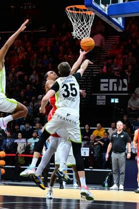 23 11 2025 Basketball Season 2025 2026 2 Bundesliga Pro A 10 Matchday Nuremberg Falcons Basketball Club NBC BBC Bayreuth AlSch xalxscx Evan Derek Taylor 10, Nuremberg Falcons BC NBC Artem Kovalov 35, BBC Bayreuth