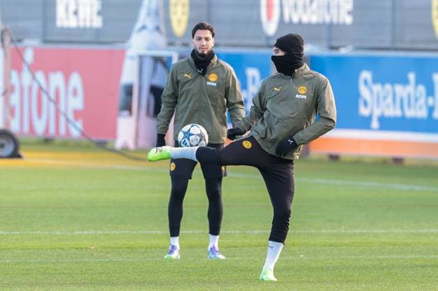 24 11 2025, Football, Season 2025 2026, UCL, Final training Borussia Dortmund, f l Ramy Bensebaini Borussia Dortmund , Fabio Silva Borussia Dortmund , Dortmund Training ground BVB NRW Germany xRHR PHOTO DEx Copyright: DennisxEwert RHR-FOTOx RHR-FOTO DE