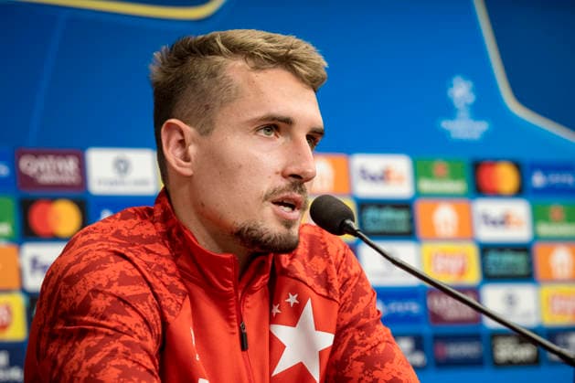Slavia Prague midfielder Michal Sadilek speaks during the press conference, PK, Pressekonferenz prior to Champions League 5th qualifying round match SK Slavia Praha vs Athletic Bilbao in Prague, Czech Republic, November 24, 2025. (CTKxPhoto VitxSimanek) CTKPhotoP2025112404542  CTKPhotoP2025112404542