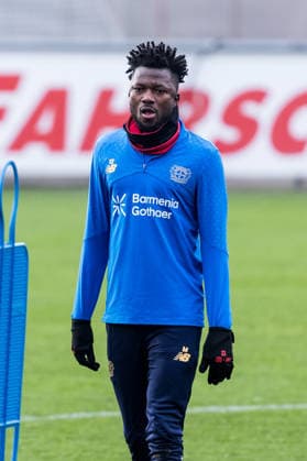LEVERKUSEN, GERMANY - NOVEMBER 24: Edmond Tapsoba (Bayer 04 Leverkusen, 12) during the final training session of Bayer 04 Leverkusen before the UEFA Champions League match against ManCity at Ulrich-Haberland-Stadion on November 24, 2025 in Leverkusen, Germany. North Rhine Westphalia Germany Copyright: xBEAUTIFULxSPORTS Wunderlx