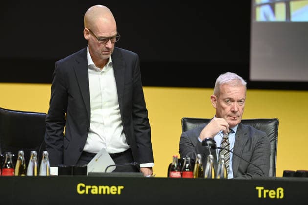 f l Carsten CRAMER, Member of the Executive Board, Thomas TRESS, Treß, Member of the Executive Board, Chief Financial Officer, CFO, Annual General Meeting of Borussia Dortmund GmbH Co KGaA, Dortmund Westfalenhalle, 24 11 2025 oÂ