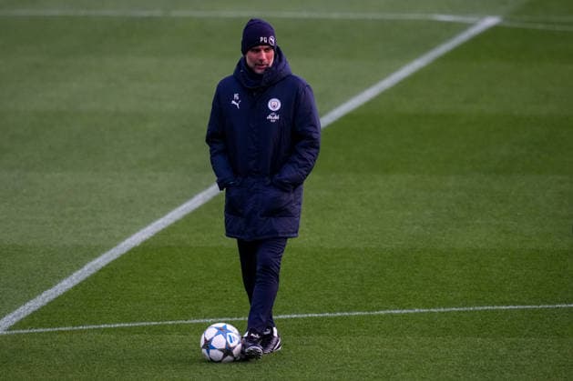 MANCHESTER, ENGLAND - NOVEMBER 24: Pep Guardiola head coach of Manchester City looks on during a training session ahead of the UEFA Champions League 2025 26 League Phase MD5 match between Manchester City and Bayer 04 Leverkusen at Manchester City Football Academy on November 24, 2025 in Manchester, England. (Photo by Rene Nijhuis) SPO  Copyright: xRenexNijhuis