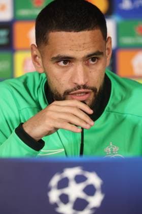 Union s Adem Zorgane and pictured during a press conference, PK, Pressekonferenz of Belgian soccer team Royale Union Saint-Gilloise in Istanbul, Turkey, on Monday 24 November 2025. The team is preparing for tomorrow s match against Turkish Galatasaray, on day 5 of the League phase of the UEFA Champions League tournament. VIRGINIExLEFOUR  x143932633x