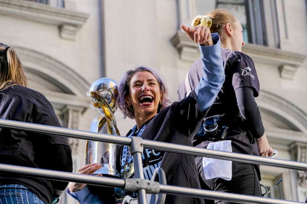 NEW YORK, NY- NOVEMBER 24 : Gotham FC celebrates their 2025 National Women s Soccer League Championship win with a parade in downtown Manhattan on November 24, 2025 in New York City. Copyright: xKatiexGodowskix
