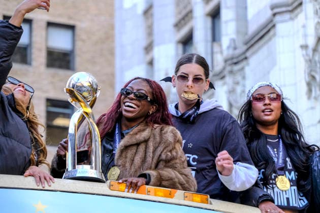 NEW YORK, NY- NOVEMBER 24 : Gotham FC celebrates their 2025 National Women s Soccer League Championship win with a parade in downtown Manhattan on November 24, 2025 in New York City. Copyright: xKatiexGodowskix