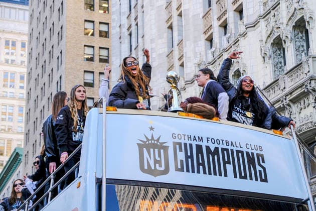 NEW YORK, NY- NOVEMBER 24 : Gotham FC celebrates their 2025 National Women s Soccer League Championship win with a parade in downtown Manhattan on November 24, 2025 in New York City. Copyright: xKatiexGodowskix