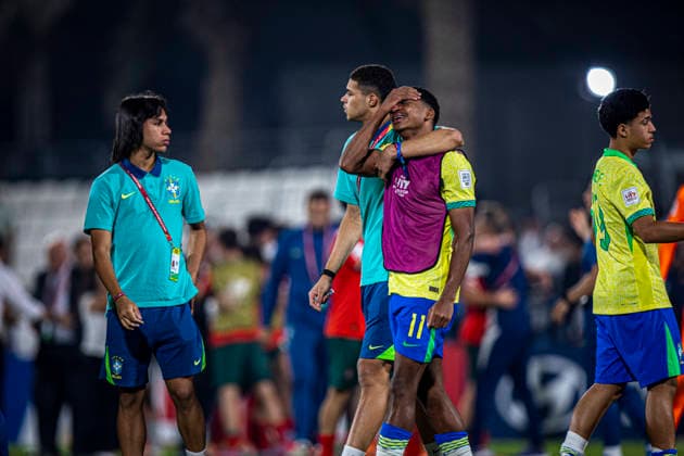 WM Fussball FIFA U17, U 17 U 17 U 17 Weltmeisterschaft Katar 2025, Portugal vs Brasilien - Halbfinale: Trauer, Enttäuschung bei Kayke Kayke (Brasilien, 11) Copyright: xRedhaxHosnixSegganix