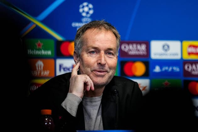 MANCHESTER, ENGLAND - NOVEMBER 24: Bayer 04 Leverkusen head coach Kasper Hjulmand during a press conference, PK, Pressekonferenz ahead of the UEFA Champions League 2025 26 League Phase MD5 match between Manchester City and Bayer 04 Leverkusen at the City of Manchester Stadium on November 24, 2025 in Manchester, England. (Photo by Rene Nijhuis) SPO  Copyright: xRenexNijhuis