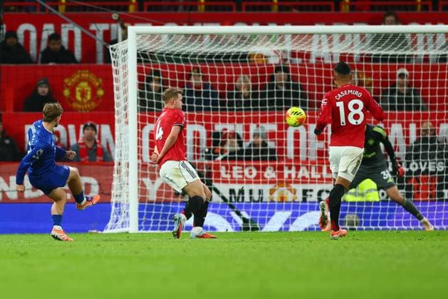 Kiernan Dewsbury-Hall of Everton scores to make it 0-1 Manchester United, ManU v Everton, Premier League, Football, Old Trafford, Manchester, UK - 24 Nov 2025Manchester Old Trafford United Kingdom EDITORIAL USE ONLY No use with unauthorised audio, video, data, fixture lists, club league logos or live services. Online in-match use limited to 120 images, no video emulation. No use in betting, games or single club league player publications.  Copyright: xPaulxCurrie Shutterstockx 15918214ck