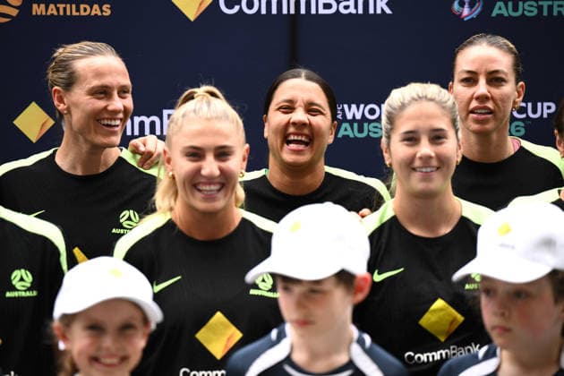 MATILDAS MEDIA CALL, Emily Van Egmond (left) Sam Kerr and Mackenzie Arnold during a Matildas media opportunity at CommBank Stadium, in Sydney, Tuesday, November 25, 2025. ( NO ARCHIVING SYDNEY NEW SOUTH WALES AUSTRALIA  Copyright: xDANxHIMBRECHTSx 20251125182790119163