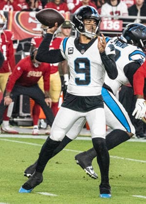 Carolina Panthers quarterback Bryce Young (9) throws against the San Francisco 49ers in the second quarter at Levi s Stadium in Santa Clara, California on Monday, November 24, 2025. The 49ers defeated the Panthers 20-9.  SXP2025112409 TERRYxSCHMITT